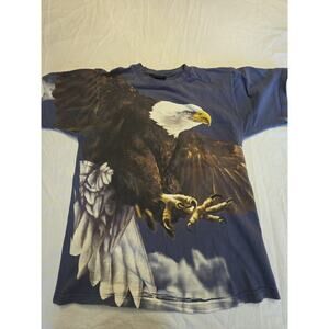 AOP Nature Men's Short Sleeve Blue T-Shirt Size Large Radical Nature Bald Eagle